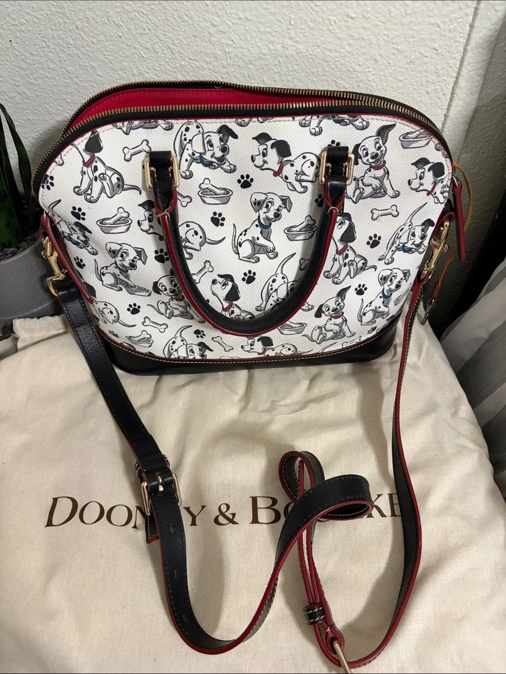Dooney & Bourke Disney 101 Dalmatian Print Satchel with Red Trim - Picture 8 of 14